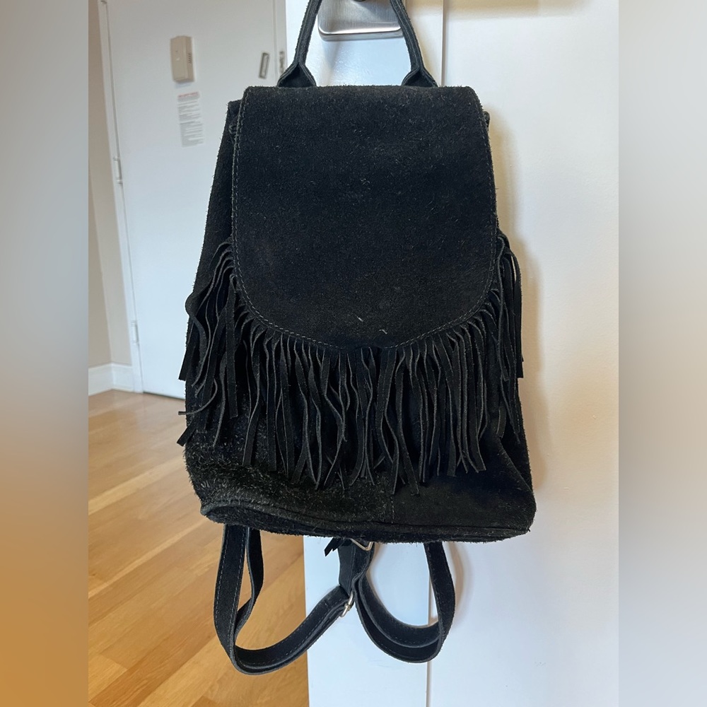 Brandy Mellville black suede fringe backpack